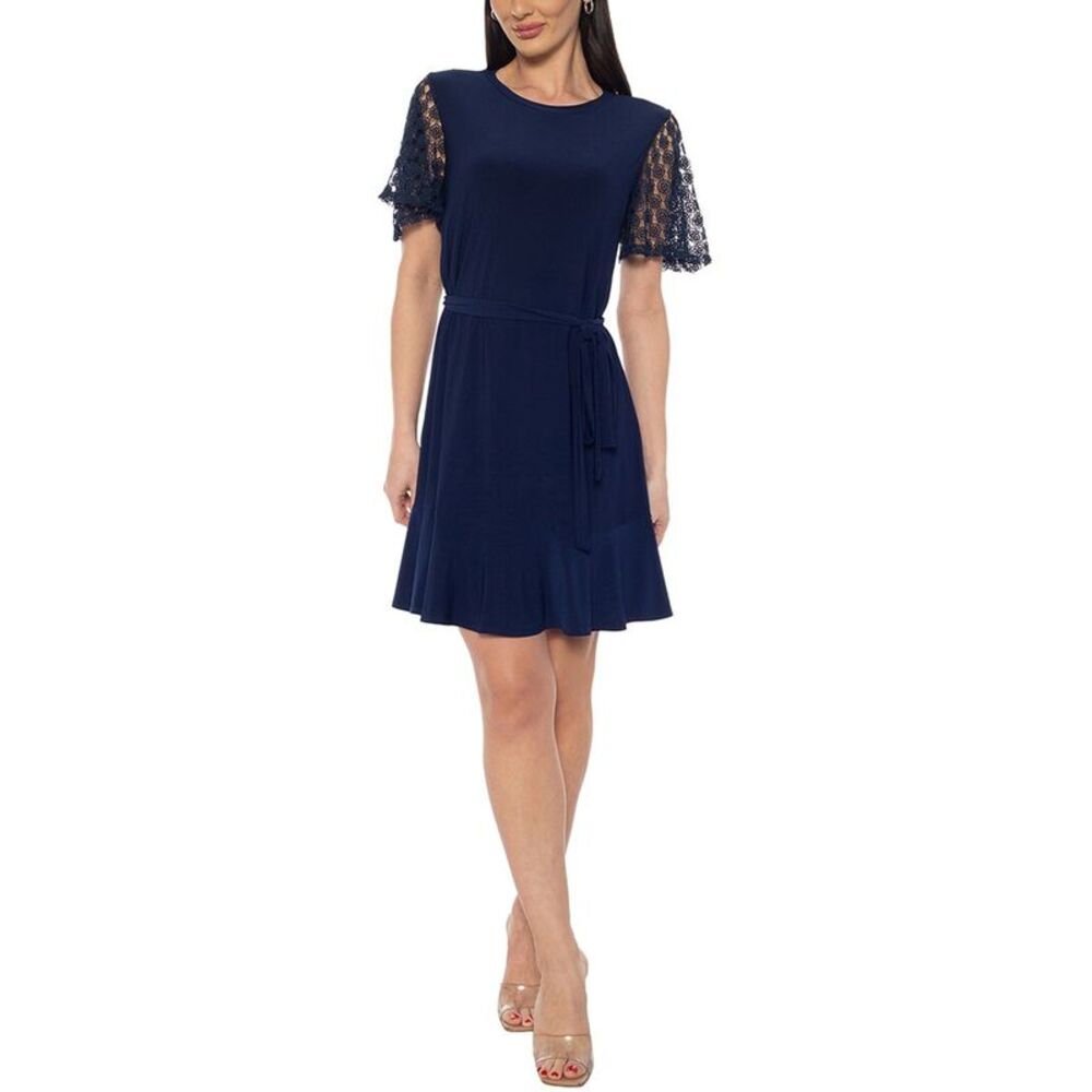 Tash + Sophie Womens  Lace Sleeve Dress, Navy